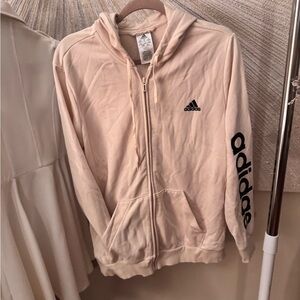 Adidas cream Zip-Up Hoodie with  Black Logo